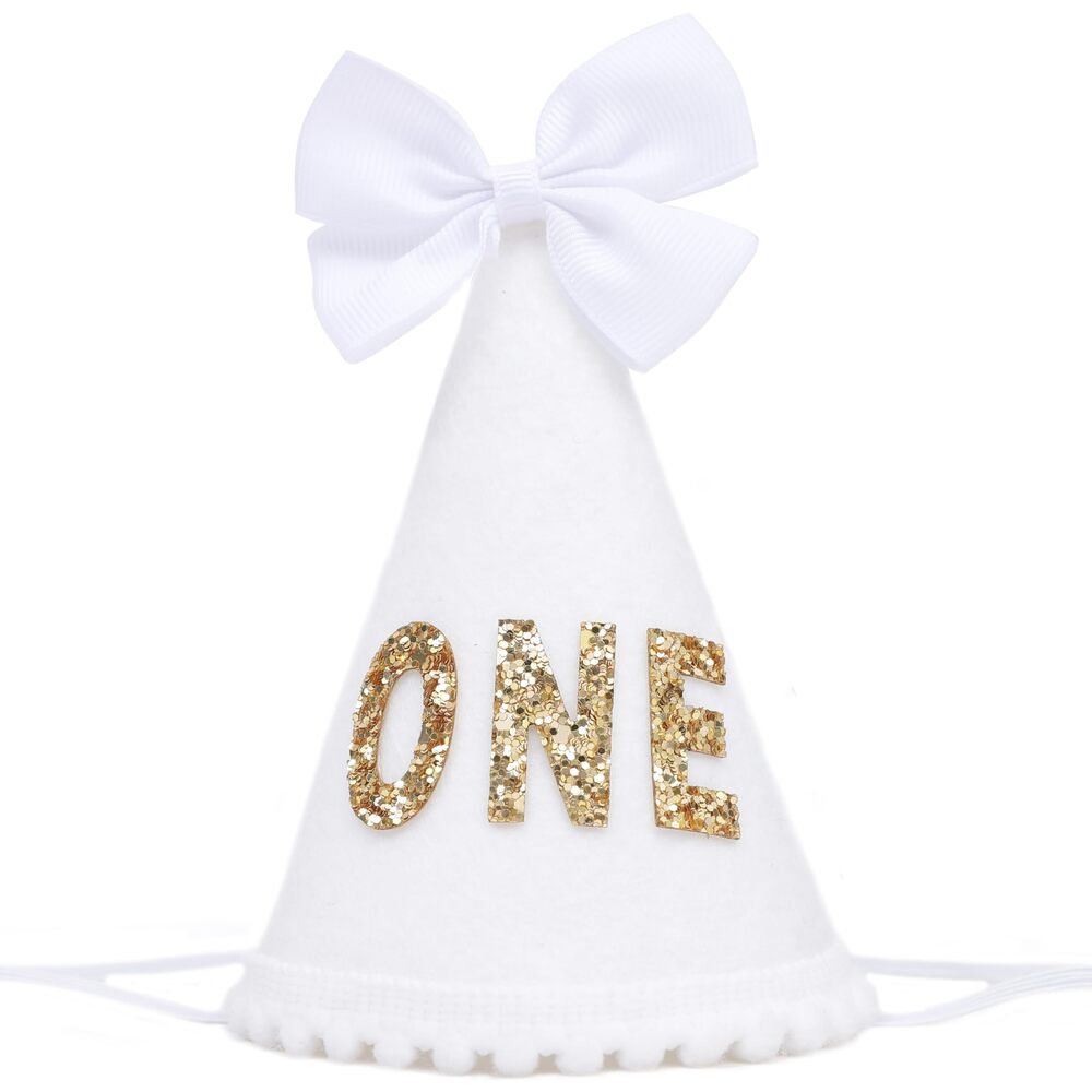 2710 White Bow 1st Birthday Hat - Sweet Birthday Decorations, Glitter